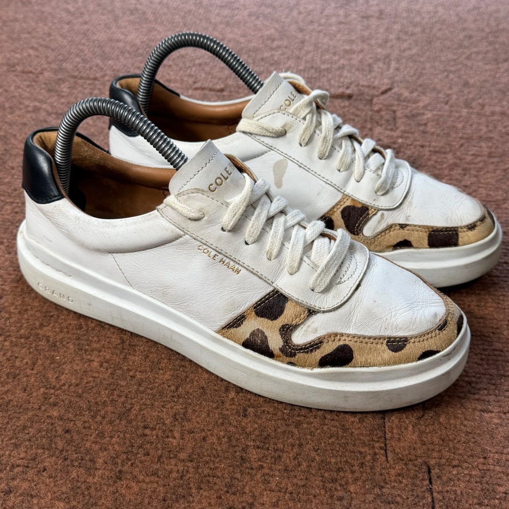Cole Haan Grand Crosscourt White Leather Leopard Print Sneaker W17740 Womens 8.5